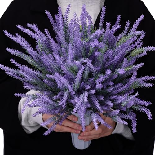 Thiccywoov 2 Sets Spring Lavender Cemetery Flowers with Vase for Grave 12 Bundles Flocked Plastic Lavender Artificial Flowers for Spring Cemetery Headstones Decoration - color: Purple, size: Lavender