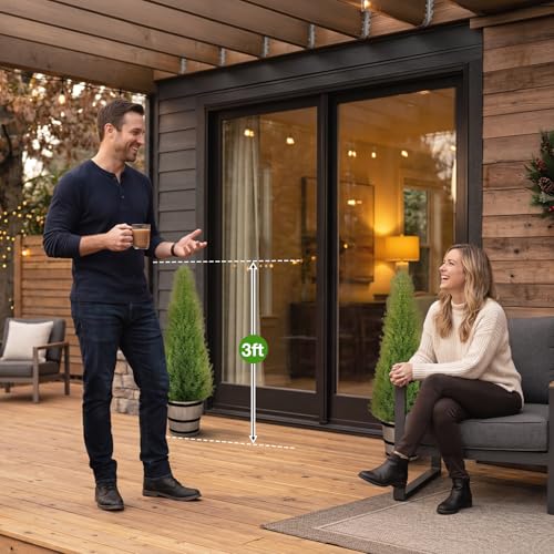 Artificial Cedar Trees 3FT Faux Cedar Topiary Evergreen Plants Outdoor Indoor Fake Cypress Pine Trees with Barrel Planter for Front Porch Entryway Patio Garden Home Decor Set of 2 - size: 3ft