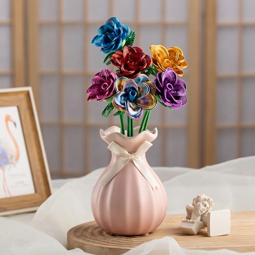 ZffXH Artificial Flowers Metal Bouquet Roses Flower,6Pcs Colorful Fake Rose,Aluminum Armature Crafted Waterproof,Office Hotel Table Decor,Mother's Day Valentine’s Day Girl's Birthday Party - color: Colorful