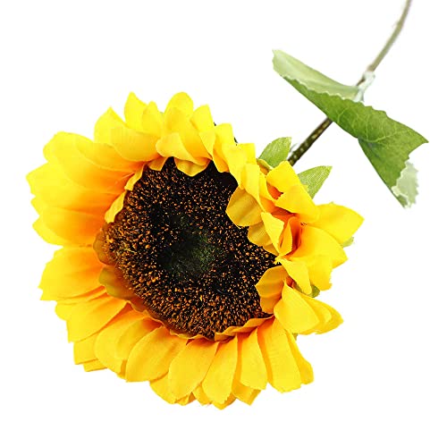 Artificial Sunflower Flowers,Long Stem Silk Fake Sunflowers Decoration for Outdoor Home Wedding Birthday Party Single Bulk Yellow Decor