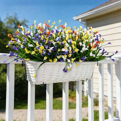 INXUGAO 12 Bundles Calla Lily Artificial Flowers for Outdoors, UV Resistant Faux Plastic Flowers for Home Porch Yards, Fake Plants for Spring Summer Cemetery Decor (Mix Color) - color: Mix Color, size: 12 Pcs