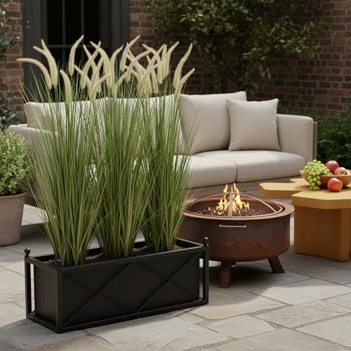 KOL Artificial 4ft Horsetail Reed Grass, 47.2in Artificial Indoor Outdoor Fake Grass Plant, Home Office Wedding Decorative Artificial Plants & Flowers in Pot Faux Plant Greenery, Housewarming Gift - size: 4FT