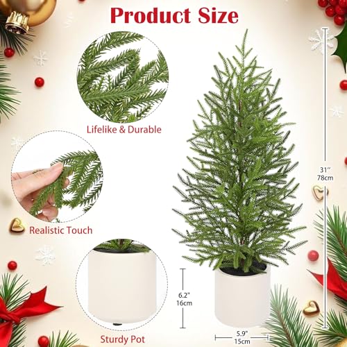2.6FT Artificial Small Mini Pine Tree for Tabletop, Real Touch 31 inch Premium Artificial Topiary Tree Potted Plants for Home Tabletop Entryway Living Room Indoor Outdoor Decor - style: 2.6ft