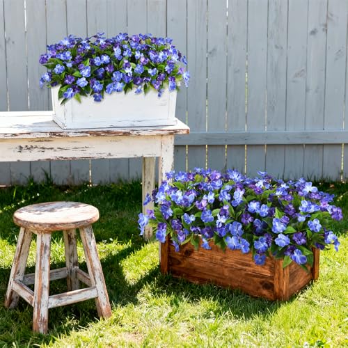 Hommyea Artificial Fake Flowers for Outdoor, 6 Bundles UV Resistant Faux Plants Decoration Silk Flowers No Fade Plastic Flowers for Outside Planters Home Porch Patio Yard Garden Decor - color: Dark&light Blue
