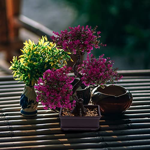 Artificial Bonsai Tree Realistic Plastic Potted Plant No Maintenance Indoor Decor for Home Office Desk - color: Lotus Color