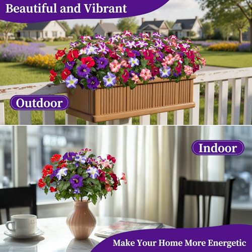 19 Inch Artificial Fake Flowers for Outdoor,4 Pcs Faux Silk Petunias Spring Flowers for Outside for Indoor Porch Planter Front Door Garden Patio Window Box Home Decor(Multiple Color) - color: Multiple Color