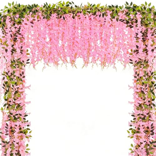 Alotiki Wisteria Artificial Flowers Garland,10Pcs Total 60ft Silk Fake Pink Wisteria Flowers Hanging for Home Garden Wedding Arch Party Indoor Outdoor Decor(10,Pink) - color: Pink, size: 10