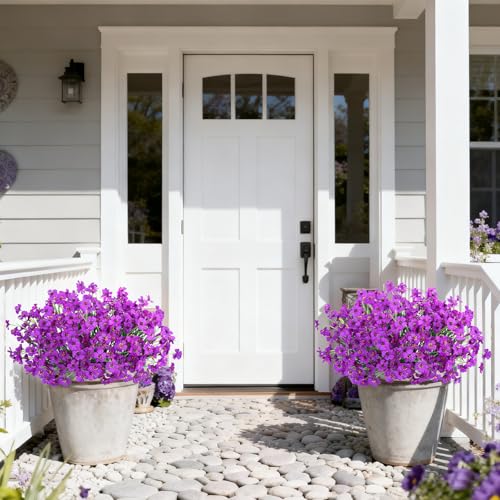 Ouddy Decor 24 Bundles Artificial Flowers for Outdoors Fake Silk Flowers UV Resistant Faux Plastic Plants for Indoor Outdoor Vase Box Garden Porch Window Box Home Spring Summer Decor, Purple - color: Purple, size: 24 Bundles
