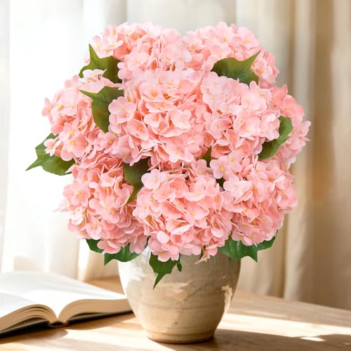 Serwalin 10PCS Real Touch Hydrangea Artificial Flowers, 20in Pink Lifelike Latex Fake Hydrangea Flowers for Outdoor Wedding Office Family Party Living Room Table Decoration - color: Pink, size: 10PCS