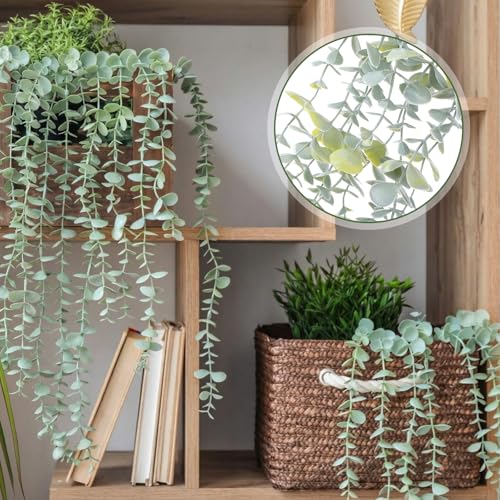 Daifunli 8 Pcs Artificial Hanging Plants Fake Hanging Ferns Plastic Faux Plants for Wall Room Garden Garland Indoor Outdoor Decor No Basket (Eucalyptus,Mandala Vine) - style: Eucalyptus, Mandala Vine