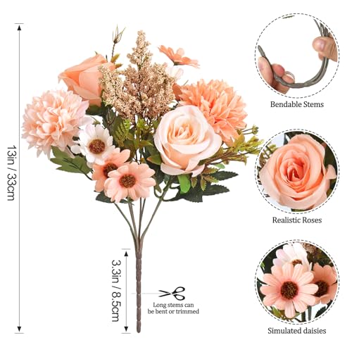 Dremisland Artificial Flowers Like Real Artificial Bouquet 4 Packs Silk Artificial Roses Bouquet with Daisy Chrysanthemum Champagne Flowers for Centerpiece Table Wedding Party Home Decor - color: Champagne, size: 4PCS
