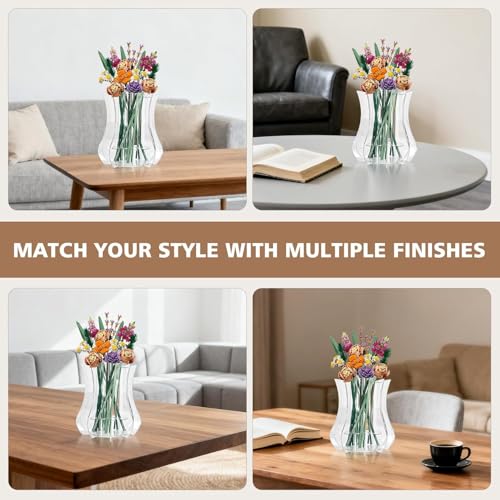 Vase for Lego Flowers Bouquet, for Mom, Acrylic Display Holder Compatible with Lego Botanical Collections Roses Sunflowers, for Lego Flower Building Set Lovers, Crystal Clear