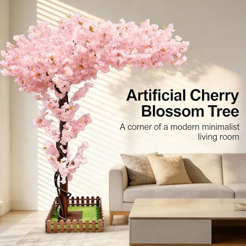 6.6FT Tall Artificial Cherry Blossom Trees Large Pink for Indoor Outdoors Home Decor,Japanese Faux Cherry Blossom Tree for Wedding Party Shopping Hotel Living Room - color: Pink, size: 6ft 7in