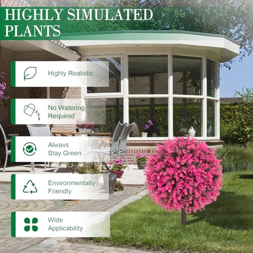 AOKIIE 24" Artificial Boxwood Topiary Bushes UV Resistant for Outdoor 2PCS | Artificial Shrubs with Ground Spike, Pink Faux Outdoor Plants for Indoor & Outdoor Garden, Yard, Porch, Patio - color: Pink