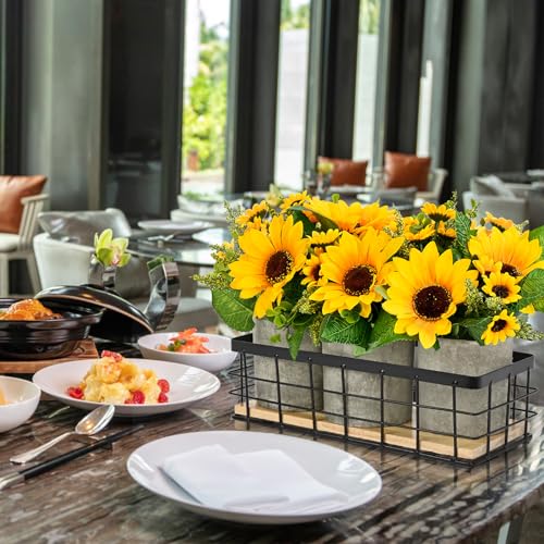 3 Potted Artificial Plants Flowers for Home Decor Indoor, Centerpiece Table Decorations for Dining Room and Coffee Table, Yellow - color: Yellow