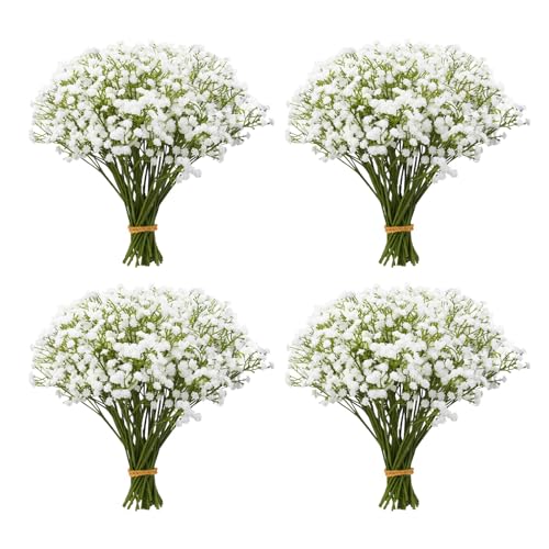 Babys Breath Artificial Flowers, 48Pcs Fake Baby Breath Flowers Artificial Bulk 11inch White Faux Gypsophila Real Touch Flowers for Outdoors Wedding DIY Bouquet Arrangement Home Garden Decor - color: Attractive White, size: 48PCS