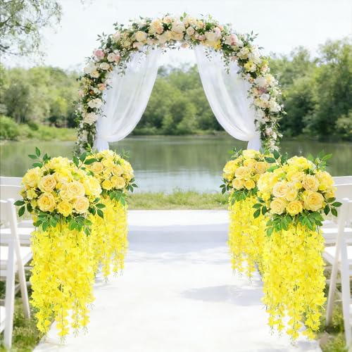 HUAHUA Artificial Wisteria Flowers, White Dense Artificial Fake Wisteria Vine Ratta Hanging Garland Silk Flowers String for Home Party Wedding Decor (24pcs-Yellow) - color: 24pcs-yellow