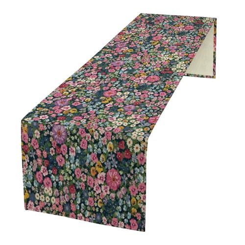 Wildflower Meadow Table Runner Linen Table Decor with Colorful Flower Garden Floral Printed for Dining Room, Kitchen, Farmhouse, Holiday, Party, Home Decorate 13" x 36" - color: Floral_21, size: 13"W x 36"L (Pack of 1)