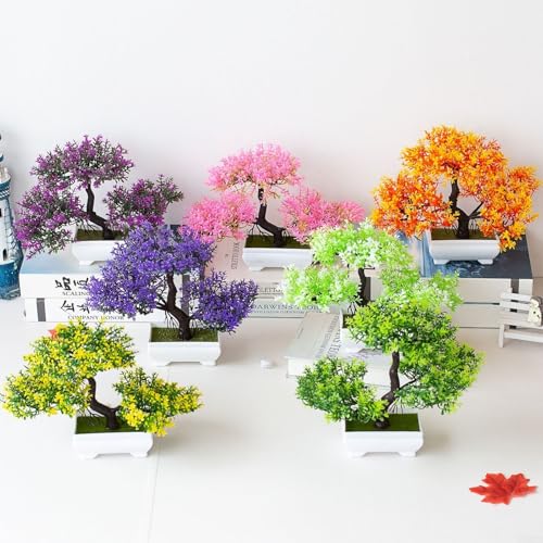 Bonsai Pine Tree, Fake Potted Bonsai Simulation Decorative Ornaments Home Office Desk Decor(Pink)