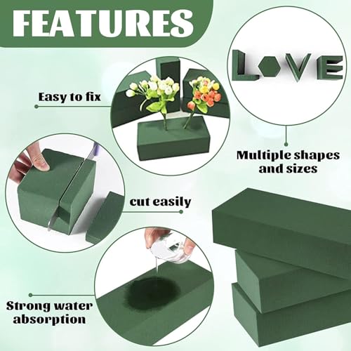 6 Pcs Floral Foam, Wet and Dry Floral Foam Blocks Flower Arrangement Kit for Fresh or Silk Artificial Flowers (Green, 6" L x 3" W x 2.5" H)