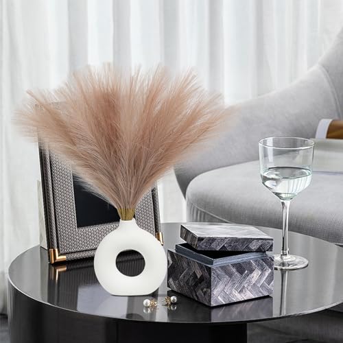 Ureymx Faux Pampas Grass Decor 17.7 Inch 30pcs, Artificial Pampas Grass Fluffy Home Decor, Short Vase Room Decor pompous Grass Flower Arrangement for Boho Home Wedding Decoration (Light Brown) - color: Light Brown, size: 17 Inch 30 Pcs