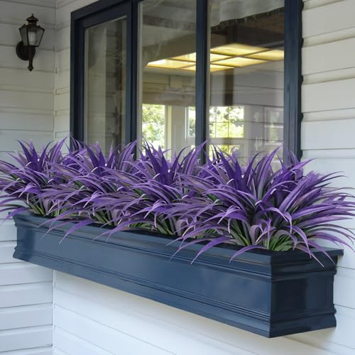 Ouddy Decor 20 Pcs Fake Outdoor Plants Artificial Grass Greenery Stems Faux Plastic Plants UV Resistant for Spring Summer Indoor Outside Garden Hanging Planter Porch Window Box Home Decor, Purple - color: Purple