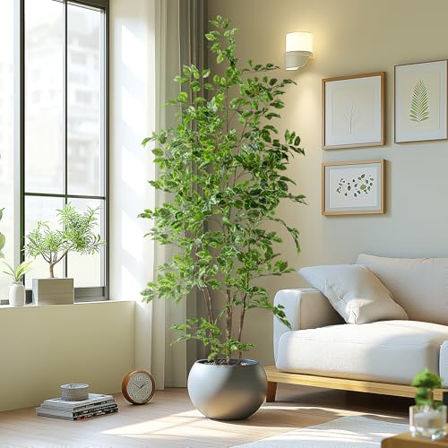 Bailikang Artificial Ficus Tree Indoor 6ft, Large Potted Faux Tree with Realistic Silk Leaves & Trunk for Home Office, Living Room Corner Decor - color: White Green, size: 6ft