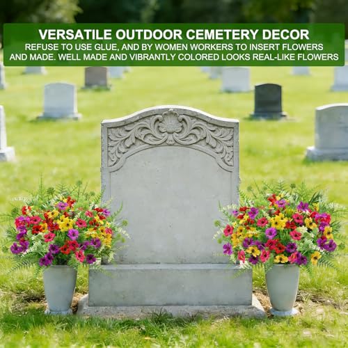 16 Bundles 7 Styles Artificial Flowers for Outdoors, UV Resistant No Fade Fake Plants Outdoor Faux Flowers Plant Silk Daisy Boston Fern Lavender Flowers for Cemetery Outside Planters Porch Patio Home