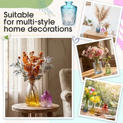 Yaomiao 30 Pcs Vases Bulk Colored Flower Glass Vases Bud Vintage Colored Glass Bottles Colorful Rustic Embossed for Home Wedding Table Decorations Gifts(Color Gradient Series) - color: Color Gradient Series