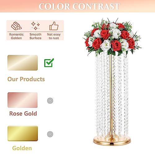 27.5in Flower Stand for Wedding Centerpieces for Tables - Metal Tall Floor vase with Acrylic Crystal, 4Pcs Gold Vases for Centerpieces Wedding Party Event, Birthday Home Decorations - color: Gold, size: 27.5"×4pcs