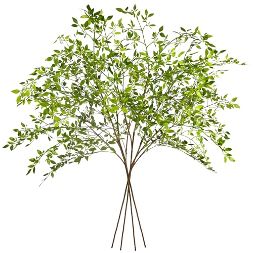 Ttranewsoo Artificial Greenery Stems, 43.3" Nandina Branches Tall Faux Plant Stems for Vase, Greenery Decor Stems Leaves Bunches for Shop Garden Office Home Décor(4Pcs,Green) - color: Green 4pcs