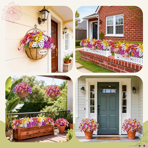 Der Rose 24 Bundles Artificial Flowers for Outdoor UV Resistant Faux Plants Spring Flowers for Outdoor Planters Wedding Home Garden Patio Porch Decor (8 Colors) - color: Multi Color-a