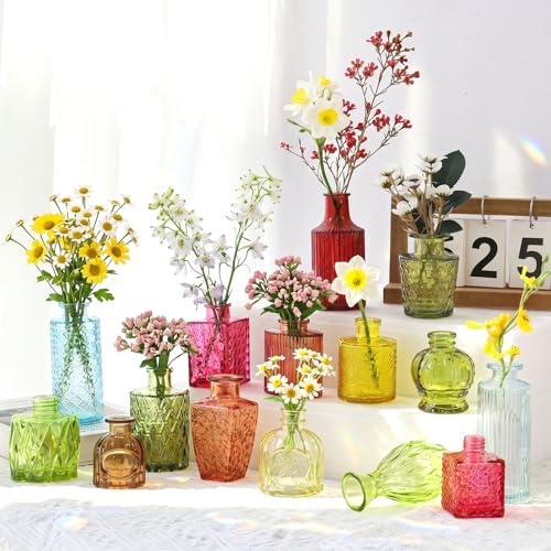 36 Pack Colorful Glass Bud Vase Set, Small Colored Vintage Vases for Centerpieces, Decorative Flower Vases for Wedding Home Table Decor - color: Colorful, size: 36pcs