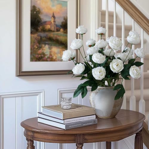 6 Pcs Faux Peony Artificial Flowers for Vases, 28" Long Stem Fake Silk Peonies for DIY Bouquet, Table Centerpieces, Farmhouse, Home Decor (White)