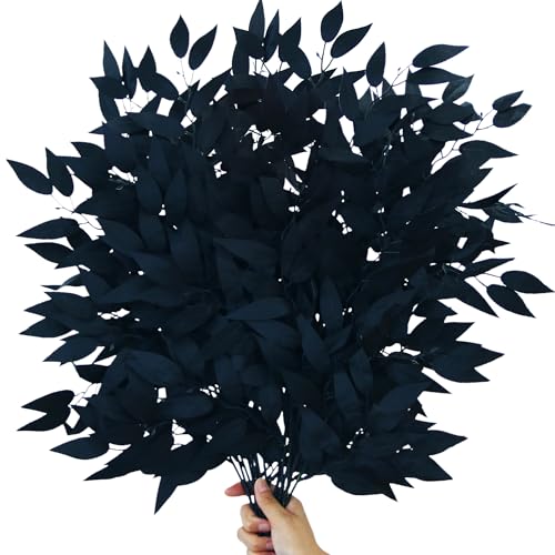GREENTIME 6 Pack Artificial Black Italian Ruscus Stems 23.5'' Faux Halloween Leaf Bouquet for Vase Fireplace Table Centerpiece Decor - color: Black - Italian Ruscus Stems