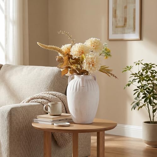 Ceramic Flower Vase with Handles, 8.86 inch Tall Ceramic Vase Home Decor Vintage Terracotta Rustic Vase for Bouquet Pottery Barn Decor Large Vases for Living Room Bathroom Modern Farmhouse, White - color: 8.86 in - White