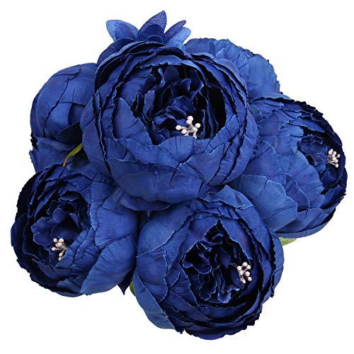 Silk Peony Bouquet Vintage Artificial Peonies Flower for Home Wedding Party Decor (1pcs, Royal Blue) - color: Royal Blue
