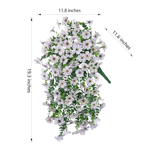 HyeFlora Artificial Flowers for Outdoors Fake Hanging Decoration, 2Pcs White Spring Summer Decor, Realistic Plants, UV & Fading Resistant Silk Flower for Porch Patio Balcony Planter Yard Home Garden - color: White