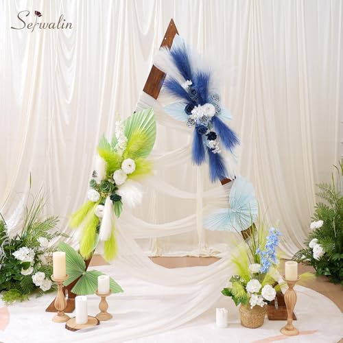Serwalin 60PCS Pampas Grass Decor, 17.7Inch Sapphire Blue Artificial Pampas Grass Bulk Vase Filler Flower Arrangement for Home Wedding Decor - color: L Blue