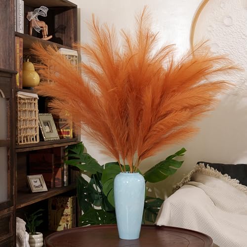 Premium Faux Golden Apricot Pampas Grass – 43.3" Tall Fluffy Warm Decor, 8pcs 18-Branch One-Piece Stems No Assembly, Luxury Silk-Feel Feather Flowers for Boho Modern Decor , Honey Apricot 8 Stems110cm - color: Artificial - Almond, size: 8pcs 43.3"(110cm)