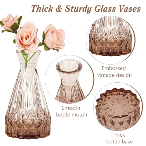 Set of 40 Glass Bud Vases, Small Amber Glass Vases in Bulk, Mini Vintage Embossed Flower Vase for Wedding, Centerpieces, Birthday Party, Baby Shower, Home Table Decorations (Amber) - color: Amber