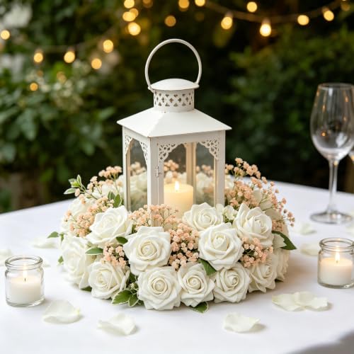 Artificial Flowers, 25pcs Artificial Rose for DIY Bouquets Arrangement, Sand White Rose Flowers Foam Fake with Stems for Wedding Shower Party Floral Arrangements Tables Home Decorations - color: Sand White, size: 25pcs