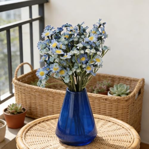 Small Daisy Flowers Artificial Wildflowers Chamomile Blue 18 Pcs | Mini Daisies Flowers Silk Spring Summer Chamomiles for DIY Floral Arrangements Wedding Table Centerpieces Party Home Decor - color: Blue