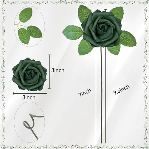 Artificial Flowers, 25pcs Hunt Green Artificial Roses Flowers with Stems Real Touch Fake Roses for DIY Wedding Bouquet Centerpiece Bridal Shower Baby Shower Home Decoration - color: Green, size: 25pcs