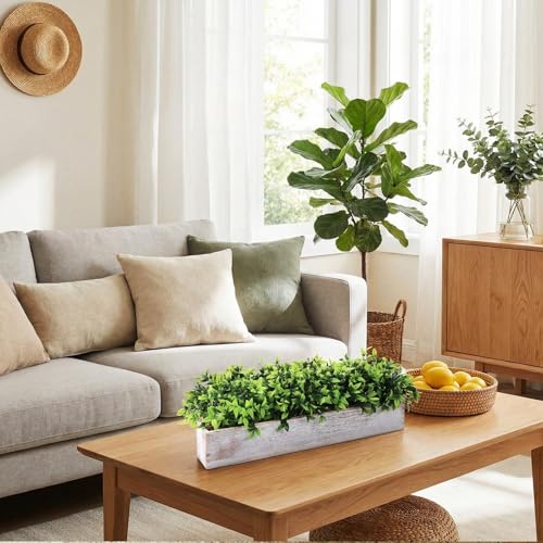 Lyrow 2 Pack 24 '' Artificial Eucalyptus Plants in Rectangular Rustic Wooden Planter Box Faux Potted Herb Plant Greenery Centerpiece for Cabinet Windowsill Table Shelf Wedding Decor (Whitewashed) - color: White, size: 24 ''