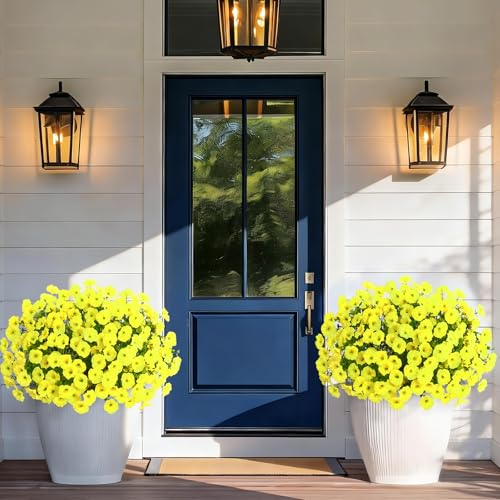 Yastouay Artificial Flowers for Outdoors, 14 Bundles Fake Outdoor Flowers, UV Resistant Artificial Plants & Flowers for Decoration, Yellow Realistic Morning Glory for Outdoor Porch Garden Decoration - color: Yellow, size: 14 Bundles