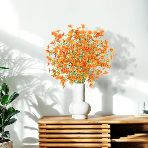 8PCS Silk Flowers with Long Stems, Fake Flowers Bulk Fake Babys Breath, Royal Orange Flowers Artificial Flowers for Tall Vase Indoor Outdoor Garden Wedding Party Home Table Centerpiece - color: Orange