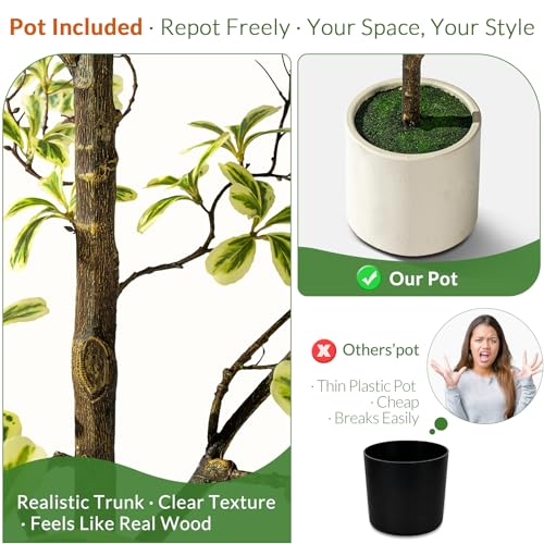 Erimda Faux Black Olive Tree 7ft, Faux Plants Indoor Large Tall Tree Artificial Shady Lady Tree with Natural Wood Trunk & Realistic Leaves, Fake Olive Plant for Home Office Indoor Decor - color: White, size: 7ft