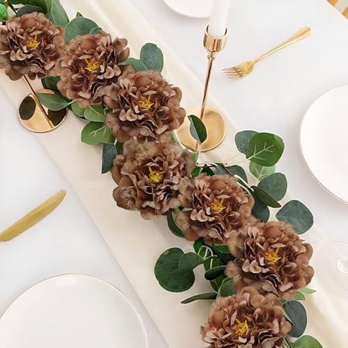 20 Pcs Artificial Flower Peonies, 5" Silk Fake Peonies with 6" Stems No Leaf, Faux Peonies Flowers for Decoration Wedding Home Party Centerpiece Decor Floral Art (Coffee) - color: Coffee