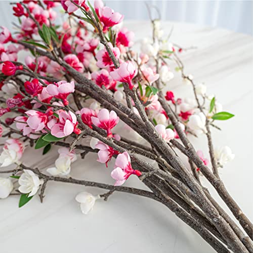 NFNSIG Artificial Peach Blossom Branches 37inch Long Stem Cherry Blossom Flowers Silk Cherry Blossom Branches for Wedding Office Party Hotel Yard Home Decor(red) - color: Red